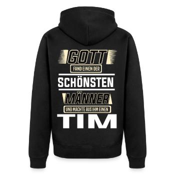 Tim the Most Beautiful Man Shaped by God Design - Unisex Premium Organic Zip Hoodie - black - Back - Nico (187cm)