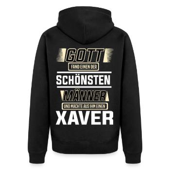 Xavier the Most Beautiful Man Shaped by God Design - Unisex Premium Organic Zip Hoodie - black - Back - Nico (187cm)
