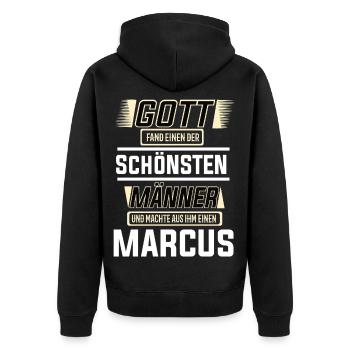 Marcus der schönste Mann von Gott geformt Design - Unisex Premium Bio Zip Hoodie - Schwarz - Hinten - Nico (187cm)