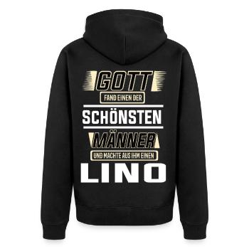 Lino the Most Beautiful Man Shaped by God Design - Unisex Premium Organic Zip Hoodie - black - Back - Nico (187cm)