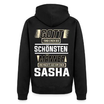 Sasha the Most Beautiful Man of God Shaped Design - Unisex Premium Organic Zip Hoodie - black - Back - Nico (187cm)