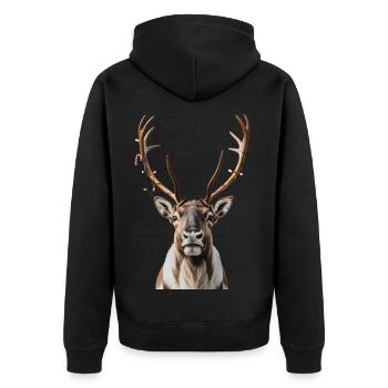 Hirsch Rudolph Frohe Weihnachten süß - Unisex Premium Bio Zip Hoodie - Schwarz - Hinten - Nico (187cm)