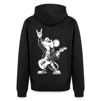 Metalhead Rock Maus Ratte Cartoon - Unisex Premium Bio Zip Hoodie - Schwarz - Hinten - Nico (187cm)