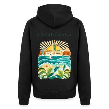 Casablanca Küstenidyll Illustration - Unisex Premium Bio Zip Hoodie - Schwarz - Hinten - Nico (187cm)