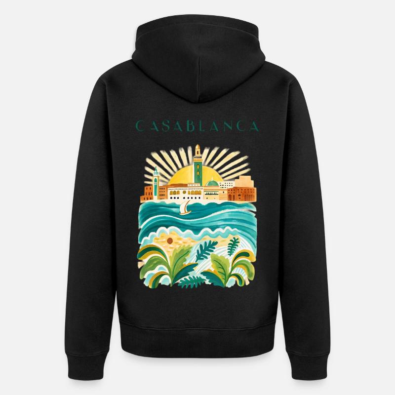 Illustration de l’Idylle côtier de Casablanca - Veste à capuche bio Premium Unisexe - noir