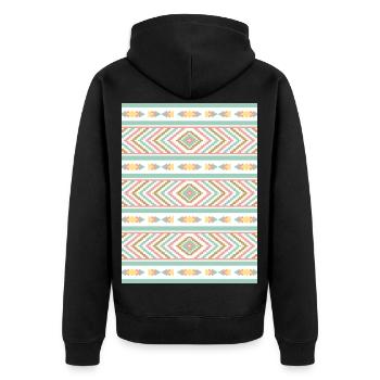 Ambiance bohème élégante en géométrie pastel - Veste à capuche bio Premium Unisexe - noir - Dos - Nico (187cm)
