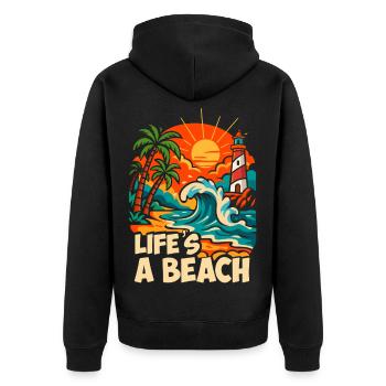 Life's a Beach Tropical Beach Illustration - Unisex Premium Bio Zip Hoodie - Schwarz - Hinten - Nico (187cm)