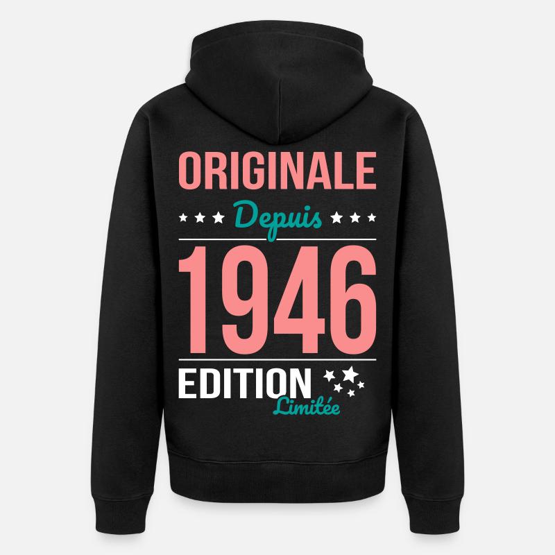 Original seit 1946 – 80-jähriges Jubiläum - Unisex Premium Bio Zip Hoodie - Schwarz