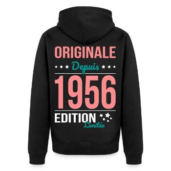 Original seit 1956 – 70-jähriges Jubiläum - Unisex Premium Bio Zip Hoodie - Schwarz - Hinten - Nico (187cm)
