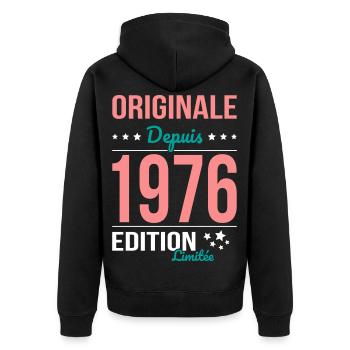 Original seit 1976 – 50-jähriges Jubiläum - Unisex Premium Bio Zip Hoodie - Schwarz - Hinten - Nico (187cm)