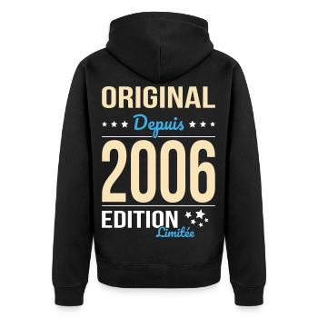 Original since 2006 – 20th anniversary - Unisex Premium Organic Zip Hoodie - black - Back - Nico (187cm)