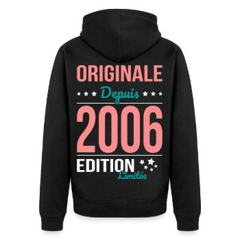 Original since 2006 – 20th anniversary - Unisex Premium Organic Zip Hoodie - black - Back - Nico (187cm)