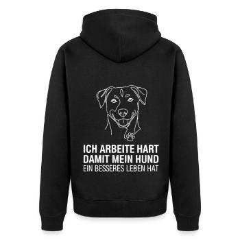 Ich arbeite hart für meinen Hund - Unisex Premium Bio Zip Hoodie - Schwarz - Hinten - Nico (187cm)