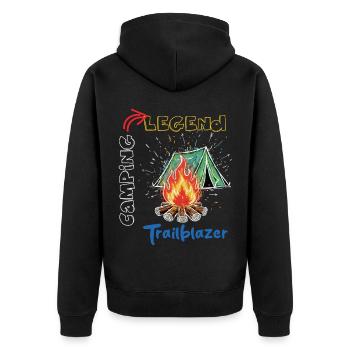 Camping Legend Trailblazer Abenteuer - Unisex Premium Bio Zip Hoodie - Schwarz - Hinten - Nico (187cm)