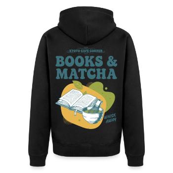 Books And Matcha Kyoto Cafe Corner Whisk Away - Unisex Premium Bio Zip Hoodie - Schwarz - Hinten - Nico (187cm)