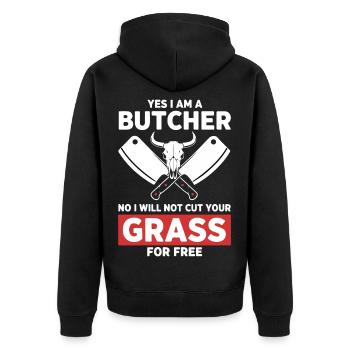 Humor Butcher Cutting No Grass - Unisex Premium Organic Zip Hoodie - black - Back - Nico (187cm)