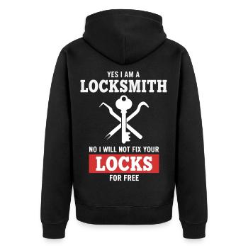 Humor Locksmith Repairs Not Locks - Unisex Premium Organic Zip Hoodie - black - Back - Nico (187cm)