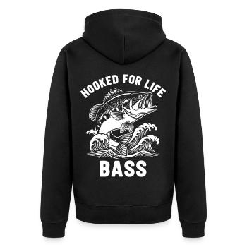 Passion Fishing River White Bar - Unisex Premium Bio Zip Hoodie - Schwarz - Hinten - Nico (187cm)