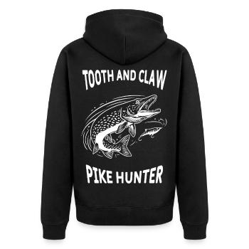 Pike River Fishing Pike Hunter - Unisex Premium Organic Zip Hoodie - black - Back - Nico (187cm)