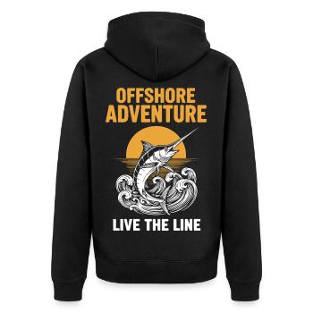 Fischerei-Seeschwertfisch-Abenteuer vor der Küste - Unisex Premium Bio Zip Hoodie - Schwarz - Hinten - Nico (187cm)