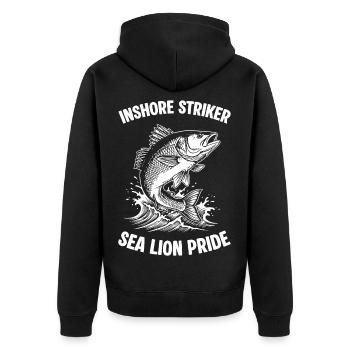Sea Fishing Bar Sea Barbar Wolf Striker - Unisex Premium Bio Zip Hoodie - Schwarz - Hinten - Nico (187cm)