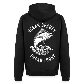 Sea Fishing Dorado - Unisex Premium Organic Zip Hoodie - black - Back - Nico (187cm)