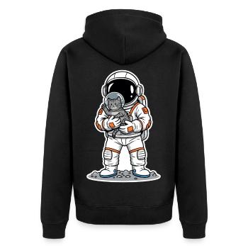 Grauer Katzen-Weltraumastronaut kuschelig niedlich - Unisex Premium Bio Zip Hoodie - Schwarz - Hinten - Nico (187cm)