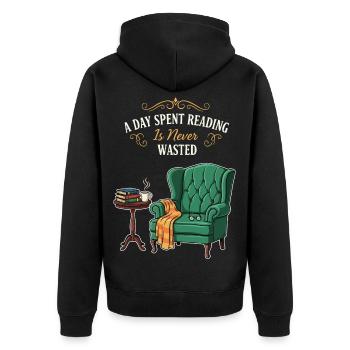 Lese-Humor-Zitat-Tag, der mit Lesen verbracht wird - Unisex Premium Bio Zip Hoodie - Schwarz - Hinten - Nico (187cm)