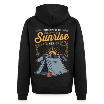 Camping Mountain Cafe Humor Quote Sunrise View - Unisex Premium Organic Zip Hoodie - black - Back - Nico (187cm)