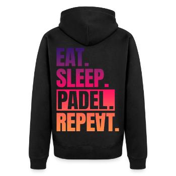 Eat Sleep Padel Repeat - Unisex Premium Bio Zip Hoodie - Schwarz - Hinten - Nico (187cm)