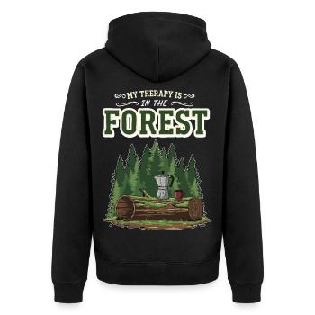 Camping Café Humor Meine Therapie ist im Wald - Unisex Premium Bio Zip Hoodie - Schwarz - Hinten - Nico (187cm)