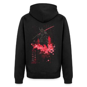 Oni - samurai mit Sakura Kirschblüten - Unisex Premium Bio Zip Hoodie - Schwarz - Hinten - Nico (187cm)