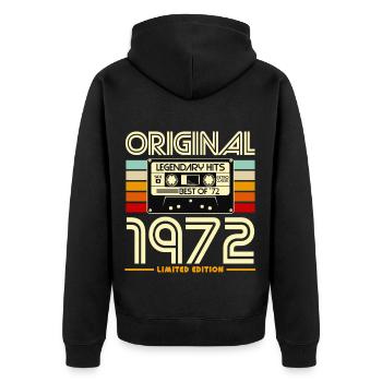 Originale Retro-Kassette von 1972 - Unisex Premium Bio Zip Hoodie - Schwarz - Hinten - Nico (187cm)