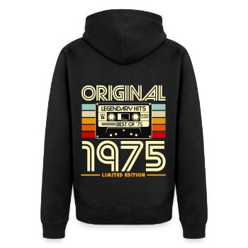 Originale limitierte Kassette von 1975 - Unisex Premium Bio Zip Hoodie - Schwarz - Hinten - Nico (187cm)