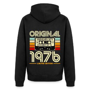 Original 1976 Retro Cassette - Unisex Premium Organic Zip Hoodie - black - Back - Nico (187cm)