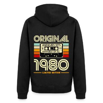 Cassette 1980 Vintage Légende - Veste à capuche bio Premium Unisexe - noir - Dos - Nico (187cm)