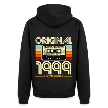 Originale Retro-Kassette von 1999 - Unisex Premium Bio Zip Hoodie - Schwarz - Hinten - Nico (187cm)
