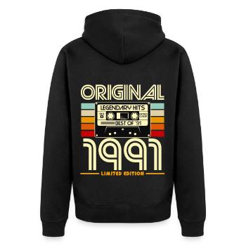 Original 1991 Retro Cassette - Unisex Premium Organic Zip Hoodie - black - Back - Nico (187cm)