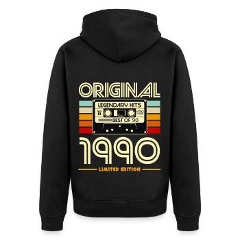 Original 1990 Retro Cassette Limited - Unisex Premium Organic Zip Hoodie - black - Back - Nico (187cm)