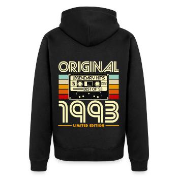 Original 1993 Retro Cassette - Unisex Premium Organic Zip Hoodie - black - Back - Nico (187cm)
