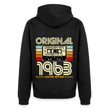 Retro Cassette 1963 Limited Edition - Unisex Premium Organic Zip Hoodie - black - Back - Nico (187cm)