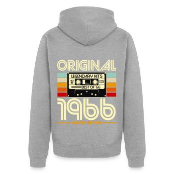 Originalkassette Retro von 1966 - Unisex Premium Bio Zip Hoodie - Grau meliert - Hinten - Nico (187cm)