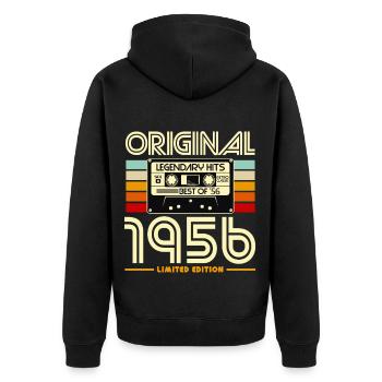 Originale Retro Heritage Kassette von 1956 - Unisex Premium Bio Zip Hoodie - Schwarz - Hinten - Nico (187cm)