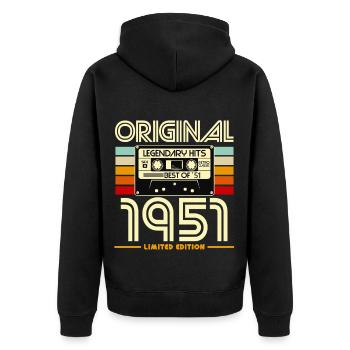 Originale limitierte Kassette von 1951 - Unisex Premium Bio Zip Hoodie - Schwarz - Hinten - Nico (187cm)