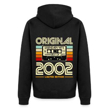 Originale Retro-Kassette 2002 - Unisex Premium Bio Zip Hoodie - Schwarz - Hinten - Nico (187cm)