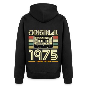 Original 1975 Retro Tape - Unisex Premium Organic Zip Hoodie - black - Back - Nico (187cm)