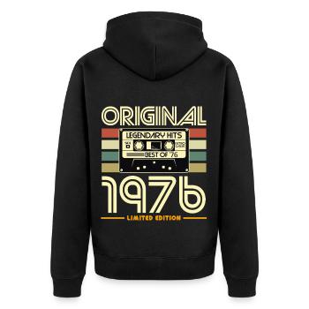 Original 1976 Cassette Vintage - Unisex Premium Organic Zip Hoodie - black - Back - Nico (187cm)