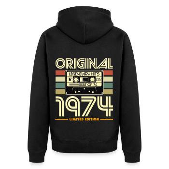 Originale limitierte Ausgabe von 1974 - Unisex Premium Bio Zip Hoodie - Schwarz - Hinten - Nico (187cm)