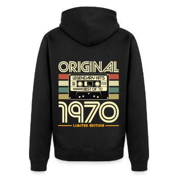 Original 1970's Retro Cassette - Unisex Premium Organic Zip Hoodie - black - Back - Nico (187cm)
