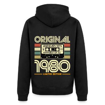 Original Hits 1980 Retro-Kassette - Unisex Premium Bio Zip Hoodie - Schwarz - Hinten - Nico (187cm)